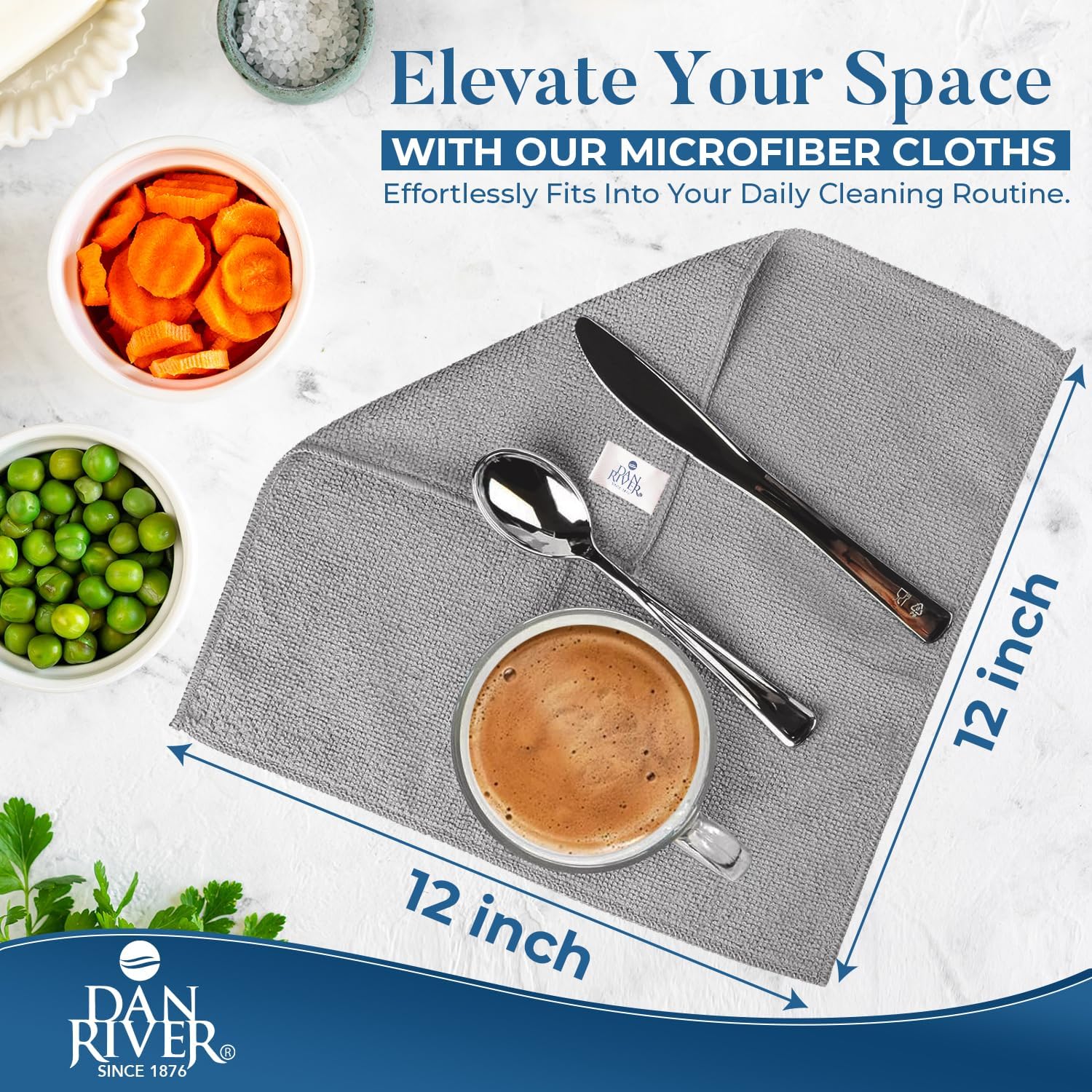 DAN RIVER 24-Pack Microfiber Towels – Ultra Absorbent, lint Free Cloth & Streak-Free for Home, Car & Kitchen - Must-Have Cleaning Essentials - 12" x 12" - Gray White