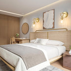 Gold Wall Sconces Set of 2 Modern Vanity Light Fixtures for Bathroom Wall Mount Lighting Lamp Hardwired Farmhouse Wall Lights with 6 Inch Clear Glass Shade for Bedroom Living Room Mirror