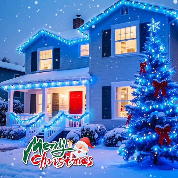 Brightown C9 LED Replacement Christmas Bulbs, 25 Pack Blue and White Shatterproof C9 Bulbs, Waterproof Commercial LED Holiday Bulb for Christmas String Light, E17 Intermediate Base, Dimmable