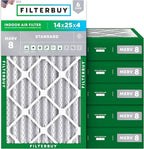 Filterbuy 14x25x4 Air Filter MERV 8 (MPR 700) Dust Defense Replacement (6-Pack), Electrostatic Pleated HVAC AC Furnace Filters, Made in USA (Actual Size: 13.88 x 24.88 x 3.63)