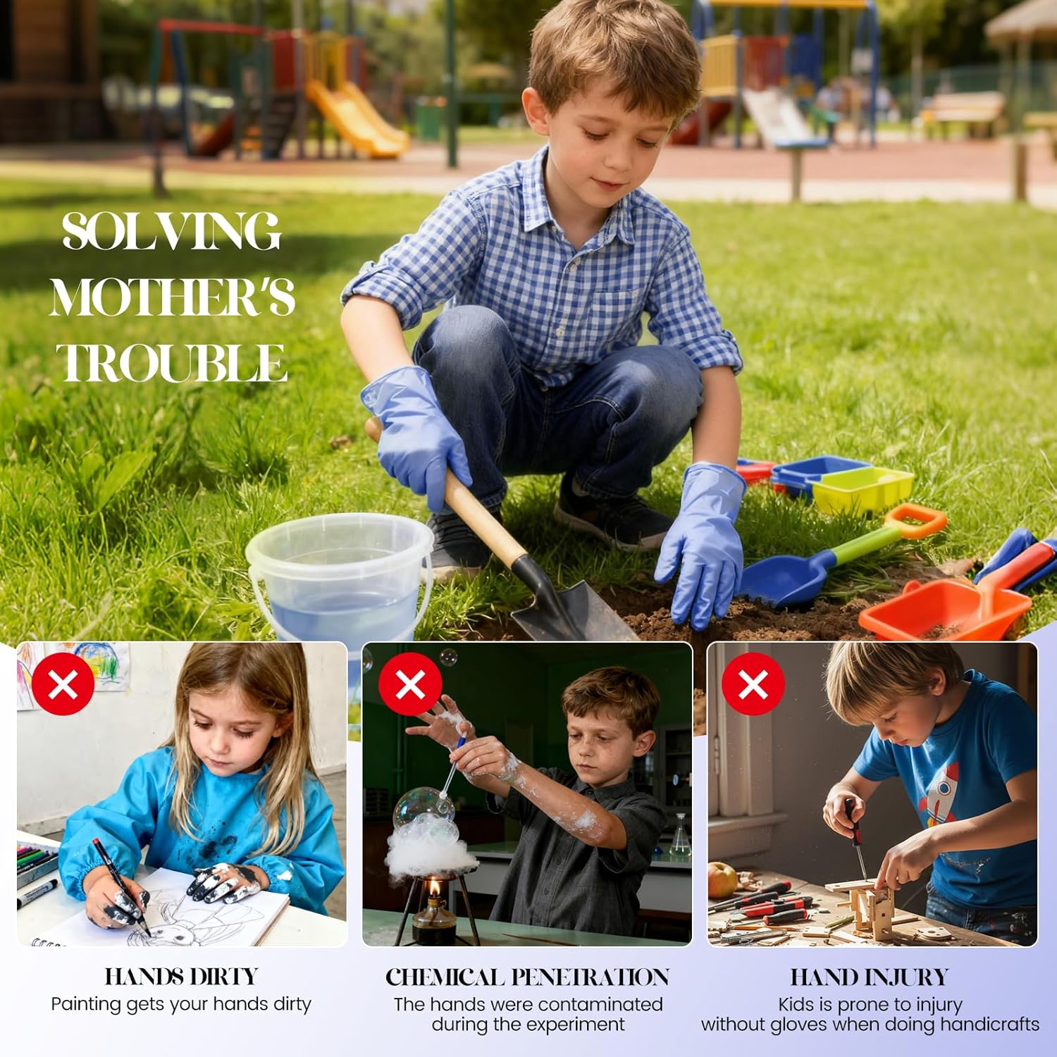 Kids Disposable Gloves, SmalNitrile Gloves for Cleaning, Cooking, Gardening