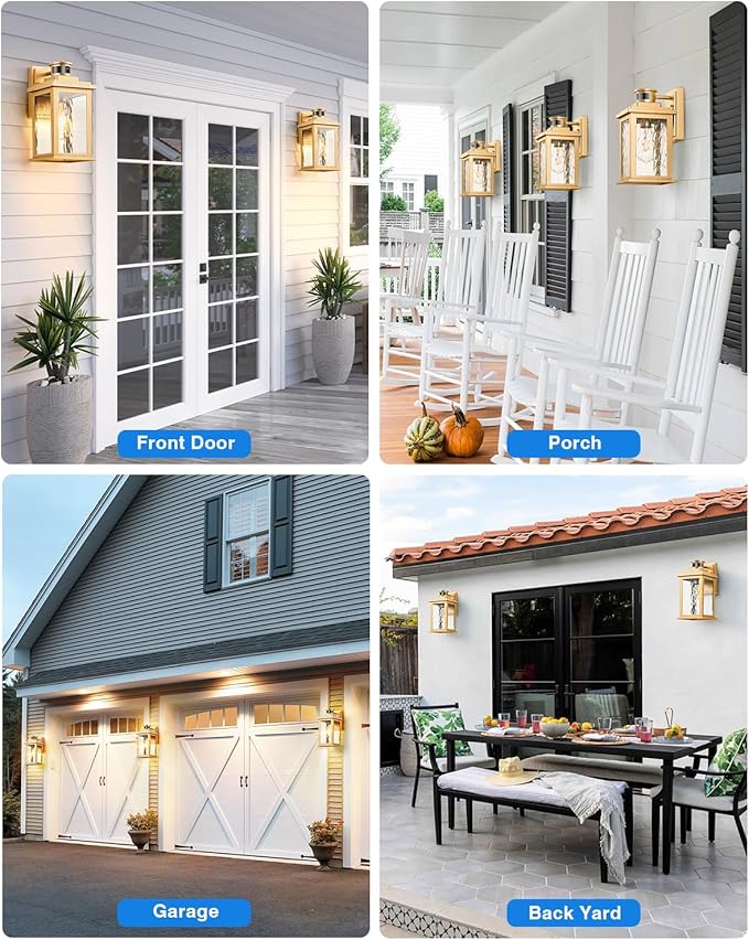 VIANIS 2 Pack Motion Sensor Outdoor Lights Lantern, Dusk to Dawn Exterior Lights for House, Gold Anti-Rust Porch Lights Sconce, Garage Lights Wall Mount for Patio, Doorway, UL Listed