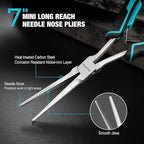 DURATECH 7" Long Reach Needle Nose Pliers, Extra Long Nose Pliers with Smooth Jaws, Small Needle Nose Pliers for Jewelry Making, Wire Bending and Small Object Gripping on Narrow Space