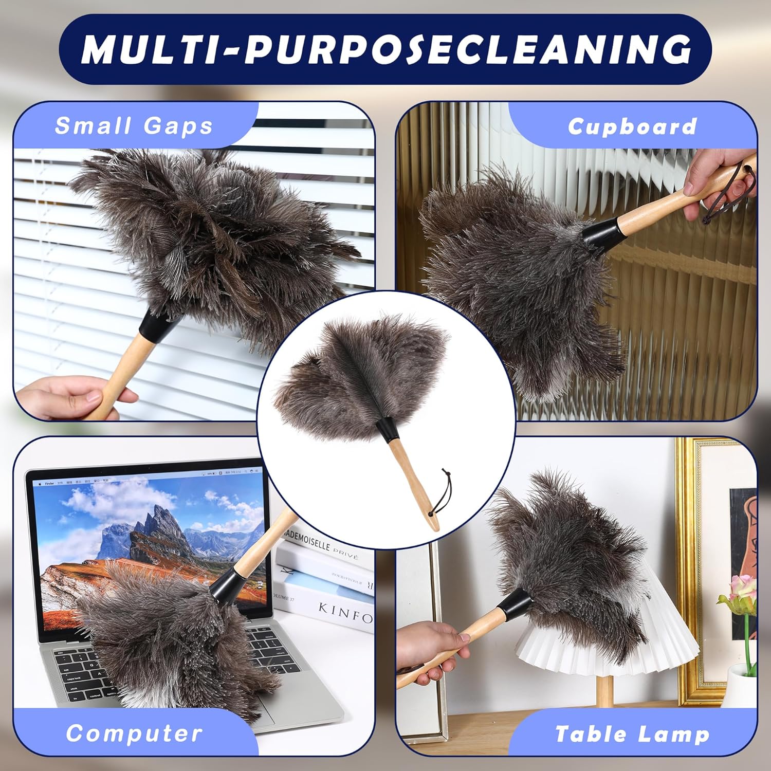 Soarer Ostrich Feather Duster - 14 inches Fluffy Handle Reusable Feather Duster 2pcs Cleaning Brush for Cleaning Supplies,Ceiling Fan, Crafts, Blinds, Furniture