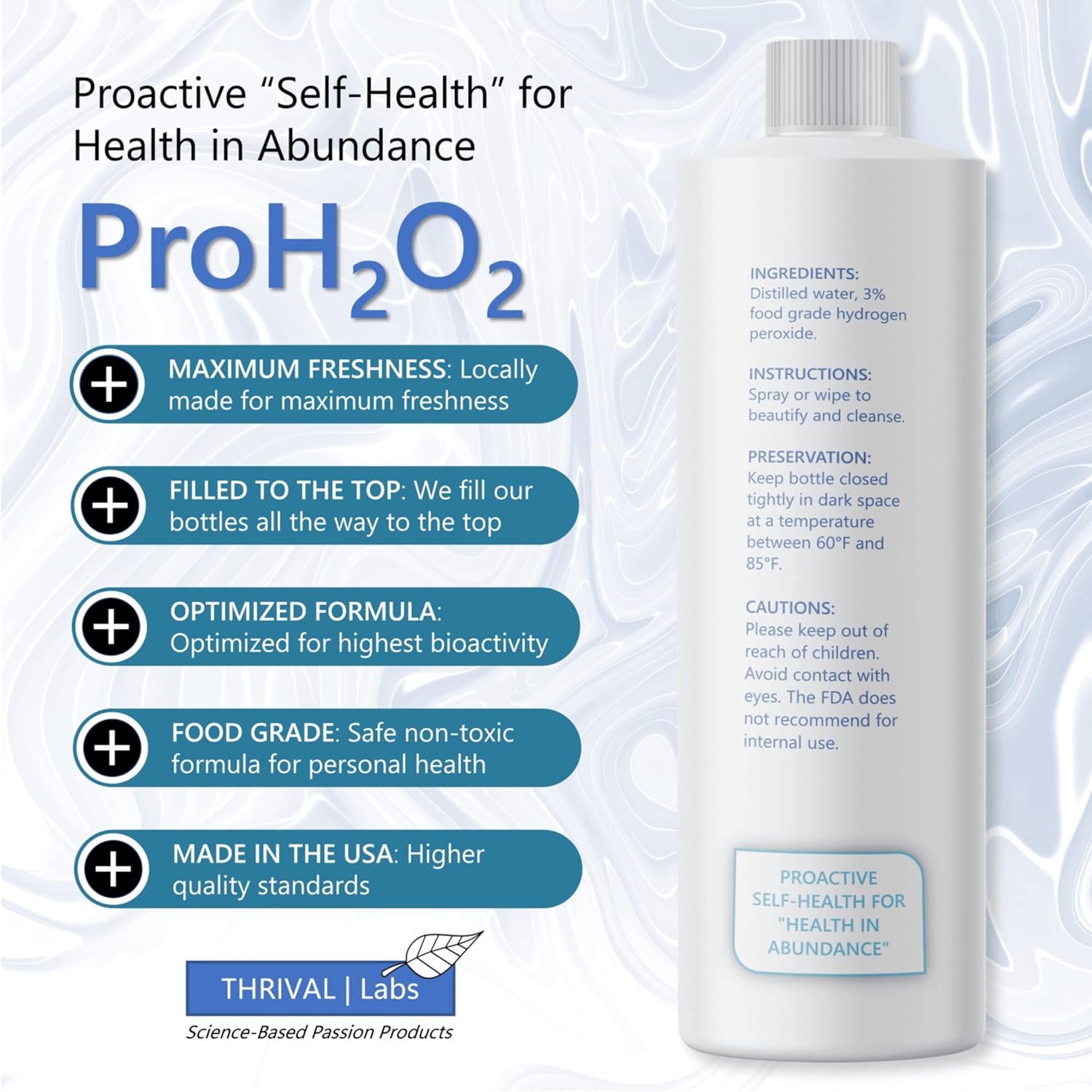 ProH2O2 3% Food Grade Hydrogen Peroxide – Natural Cleaner & Disinfectant – For Household Use – Ideal for Cleaning, Sanitizing & Gargle – 8 fl oz Spray & 32 fl oz Refill (Combo Pack)