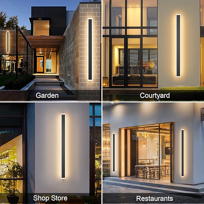 Aipsun Exterior Wall Lights 47.2inch Long Strip Modern Outdoor Wall Sconce, Rectangular Black LED Wall Mount Lighting 3000K for House Porch Corridor(1 Pack)