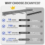 Garage Tool Organizer Wall Mount 96 inches with 18 Adjustable Heavy-Duty Hooks, Garage Organization, Garden Tool Storage Rack, Yard, and Shed, Holds Up to 750 lbs (Grey)