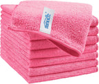 HOMEXCEL Pink Microfiber Cleaning Cloth, 8 Pack Cleaning Towels for Kitchen, Lint Free, Scratch-Free, Highly Absorbent, and Reusable Cleaning Rags for House, Window and Glass, Cars, 11.5 X11.5 inch