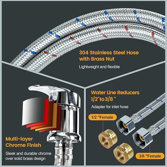 Salon Shampoo Bowl Faucet Vacuum Breaker Kit Spa Beauty Salon Shampoo Bowl Sink Hair Salon Bath Accessories Bathroom Hot Cold Faucet Spray Hose Replacement Set for Backwash Barber Chair