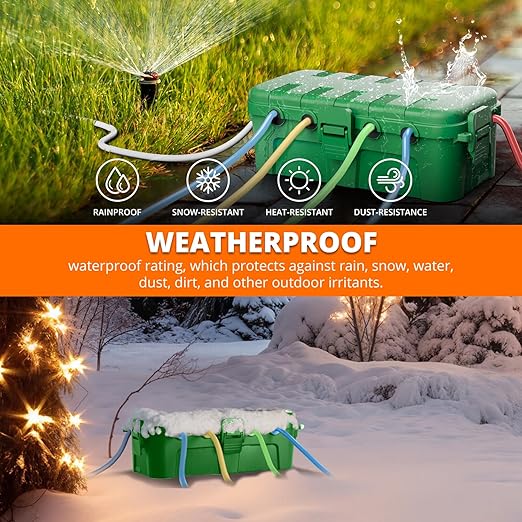 QUOBAS 2 Pack Outdoor Waterproof Electrical Box with 6 Cable Ports, IP54 Weatherproof Heavy-Duty Extension Cord Cover for Power Strips, Garden Power Tools, Holiday Lights, Green