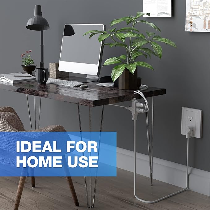 3 Prong Power Extension Cord with Multiple Outlets 35 FT, 16/3 Gauge Multi 3 Outlet Wire, 90 Degree Angled Male Plug, 16 AWG Grounded Wire (13A 125V 1625W), ETL Listed, White Cable with 25 Cable Ties