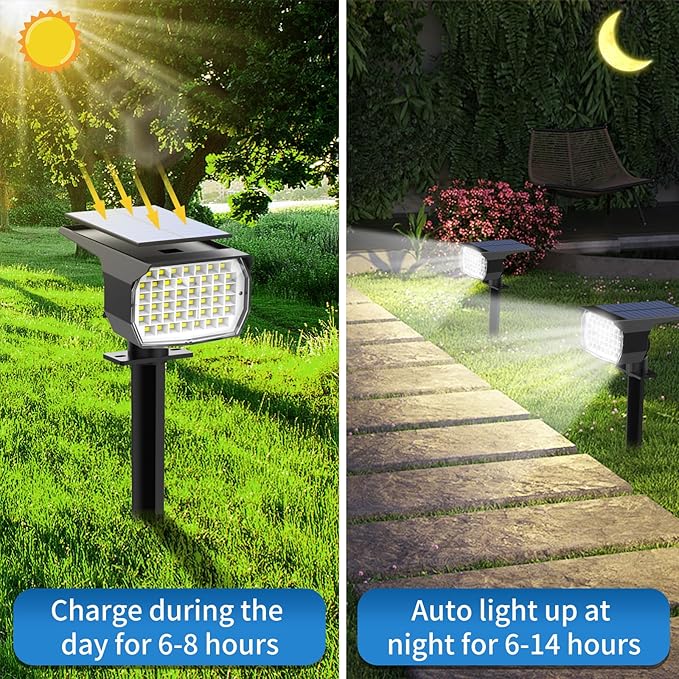Solar Spot Lights Outdoor 10 Pack, [46 LED/3 Modes] Solar Landscape Spotlights Waterproof, 2-in-1 Auto On/Off Solar Powered Lights for Outside Yard Garden Wall Pathway(Cool White)