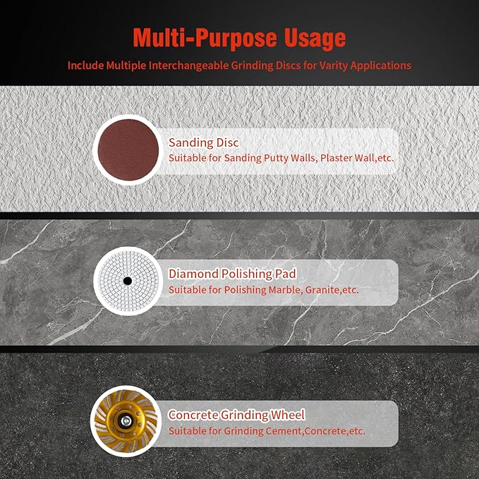 Electric Diamond Floor Grinder Polisher Machine 3800W, 6-Speed Adjustable, with 3 Diamond Wheels for Dustless Grinding, Polishing Cement, Marble, Epoxy, Concrete, Stone, Thinset, Metal Descaling