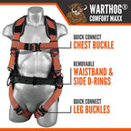 Malta Dynamics Warthog Comfort MAXX - Safety Harness for Construction – Fall Protection Equipment with Removable Belt and Lumbar Support, Side D-Rings, and Padding, OSHA & ANSI Compliant (L-XL)