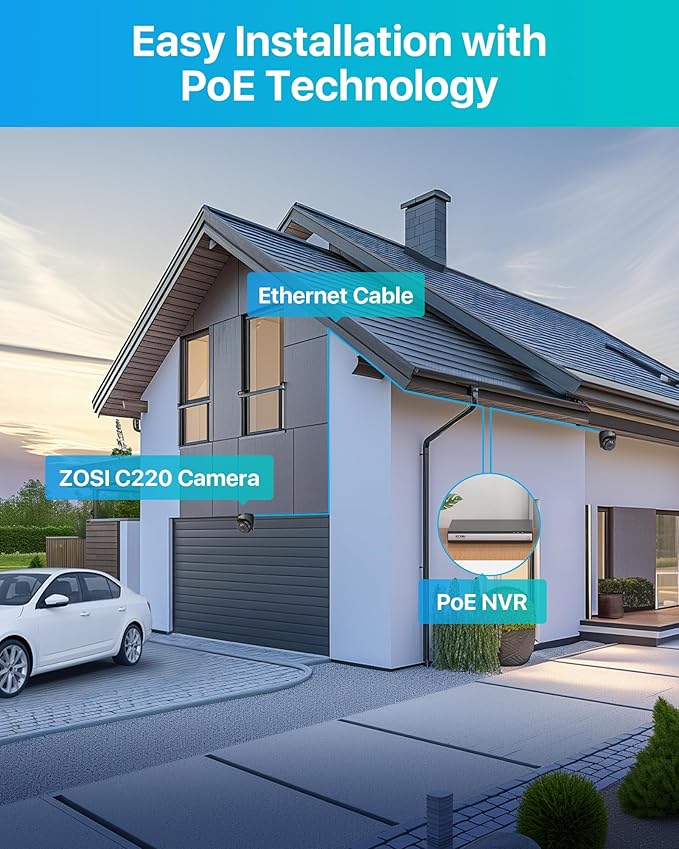 ZOSI C220 16CH 4K 8MP PoE Home Security Camera System, 16 Channel 4K NVR with 4TB HDD for 24/7 Record, 16 x 4MP(1440p) 2.5K QHD Dome IP Cameras Outdoor Indoor, Smart AI Human Detection, Two-Way Audio