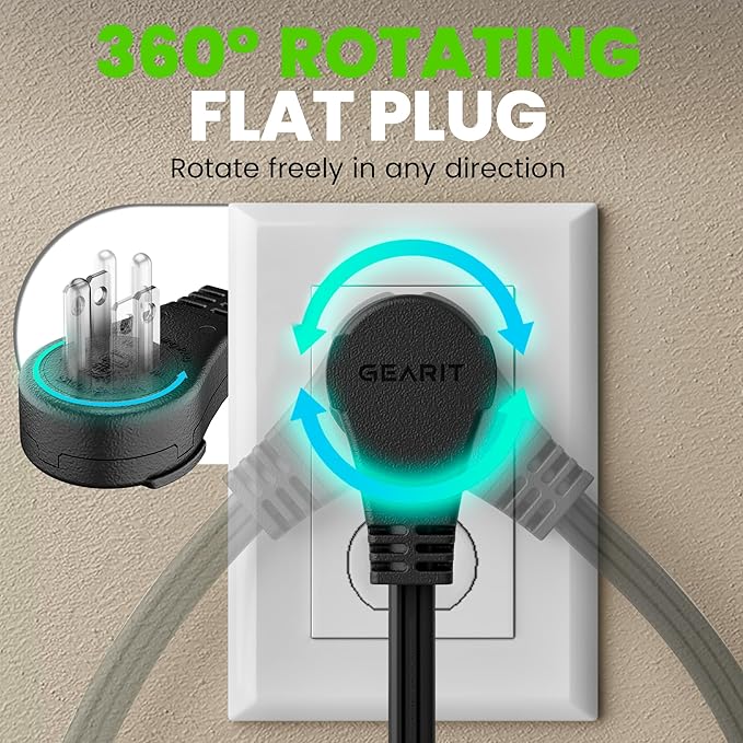 GEARit 360 Rotating Flat Plug Extension Cord (25ft, Black) Multi 3-Outlet Extension 16 AWG Wire, Adapter for Small Spaces, Right Angle Socket, ETL Certified - 25 Feet
