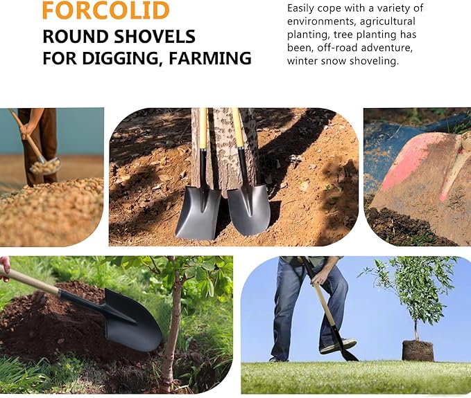 Shovel for Digging,Heavy Duty Garden Shovel with D-Handle,41 Inch Round Point Wooden Handle,Ideal for Gardening,Landscaping,Beach,and Snow Removal