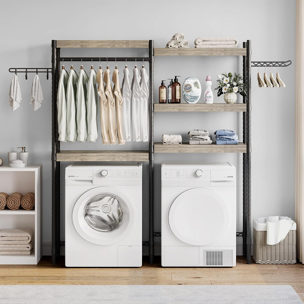 Double Row Over Washer and Dryer Storage Shelves, Laundry Room Organization and Storage, Heavy Duty Laundry Room Shelves, with Adjustable Height, 5-Tier