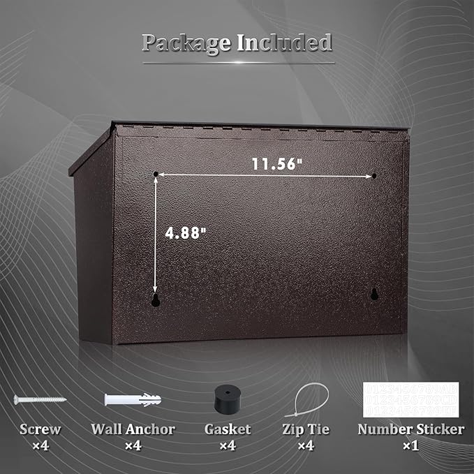 Dalmbox Wall-Mount Mailbox Large Mailbox for Post Rust-Proof Galvanized Steel Box for Outside or Townhouse Horizontal Style, Bronze, 15.7” x 4.3” x 9.4”