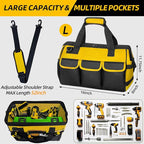 Tool Bag, Portable Tool Box Organizer Adjustable Shoulder Strap, Carry Tool Tote Heavy Duty Tool Storage Bag With Wide Mouth,Tool Bags for Men Mechanic EngineerGift - L, Yellow & Black