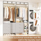 Aheaplus Closet System with 6 Drawers, 4.5ft Wood Closet Organizer System, Walk-in Closet or Small Closets Wardrobe, Clothes Rack with Hanging Rods, Set of 2 Grey