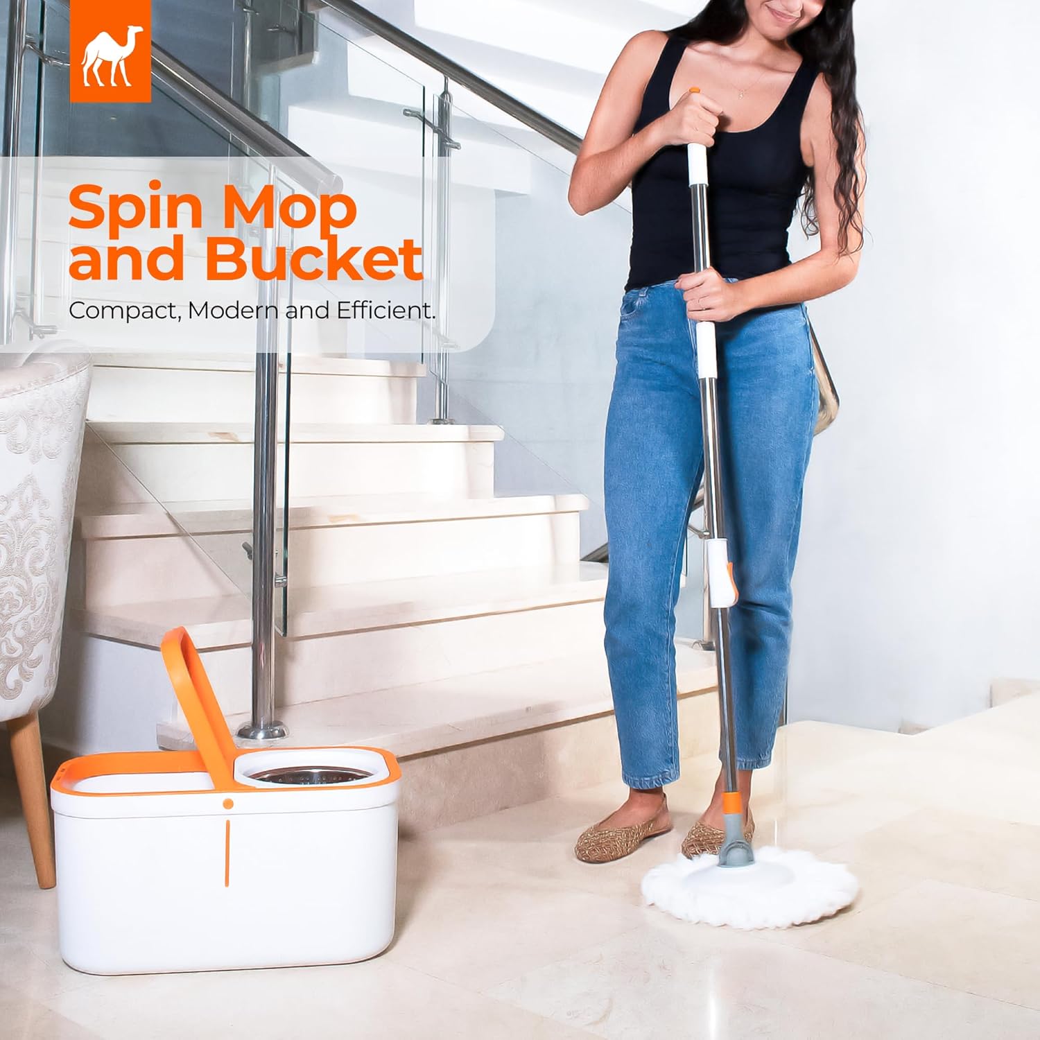 Spin Mop and Bucket Set Cleaning System Wringer 360 Microfiber Mop with Stainless Steel Handle Self Wringing Bucket for Tile Hardwood Laminate Floors Includes 2 Mop Head Refills