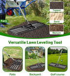 Lawn Leveling Rake, 30x10 Inch Heavy-Duty Levelling Rake with 6.2FT Adjustable Stainless Steel Handle, Lawn Leveler Tool for Yard, Garden, Golf Course, Farm Pasture