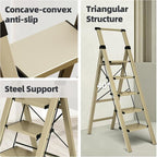 HillhutApex 5 Step Foldable Aluminum Step Ladder with Handgrip, Anti-Slip Pedal, 330 lbs Capacity, Lightweight & Portable for Home, Kitchen, Office, Garage (Gold)