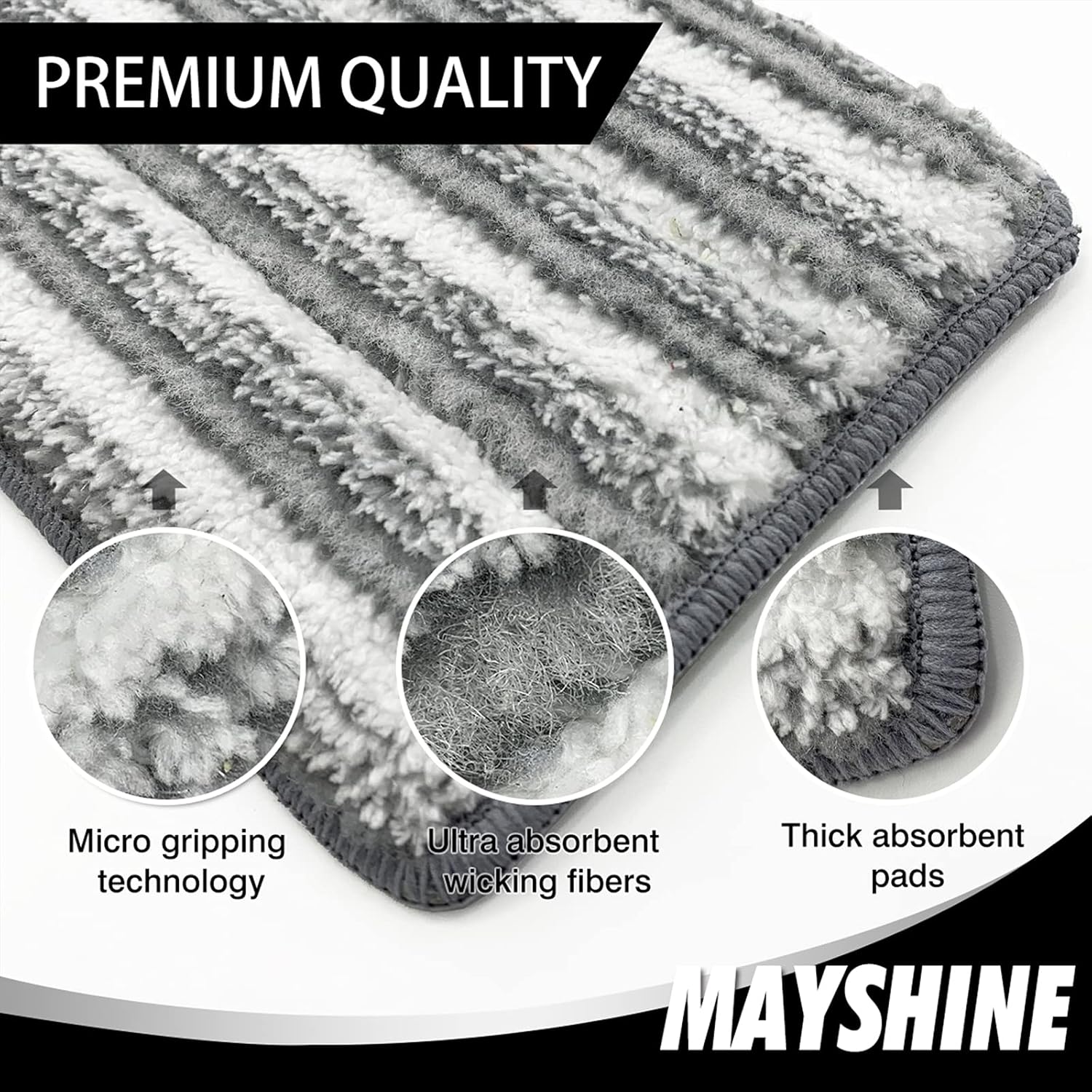 MAYSHINE 18" 360 Spin Microfiber Mop System w/ 2 Premium and 2 Standard Microfiber Pads | Use on Hardwood, Tile, Laminate, Vinyl Wet or Dry | Flat Dust Mop with 67" Extendable Steel Handle