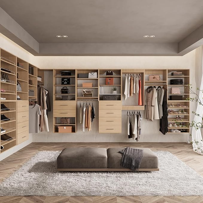 ROOMTEC 31.5" Medium Hanging Closet Unit, Modular Closet System with Hanging Rod, Wardrobe Organizer for Bedroom or Walk-in Closet, Wall Mounted, Customizable Clothes Storage Unit, Wood