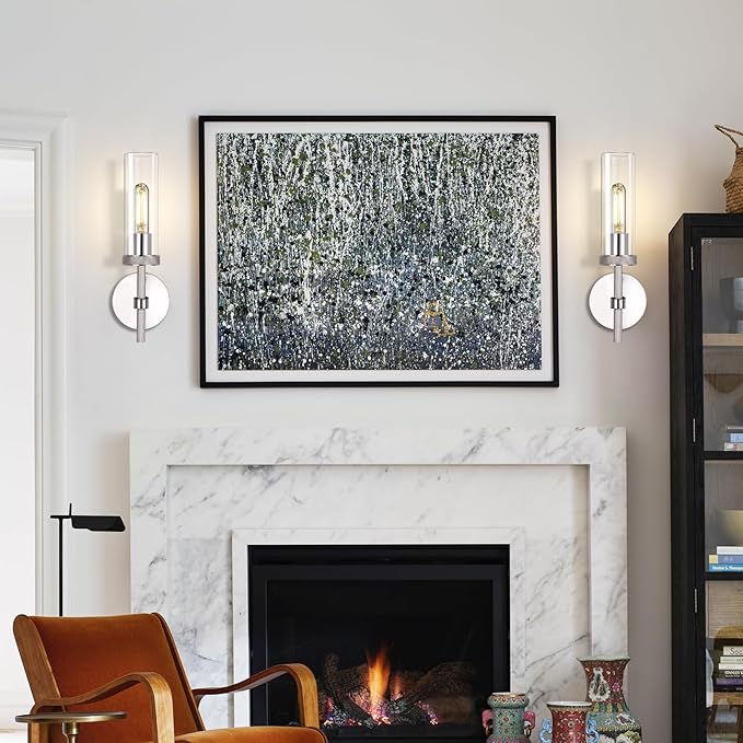 Wall Sconces Lights Indoors, 14" Knurled Linear Sconce, Nickel Bathroom Wall Sconces, Glass Tube Vanity Sconces Wall Lighting, Wall Lights for Mirror, Living Room, Bedroom, Hallway (Bulb Included)