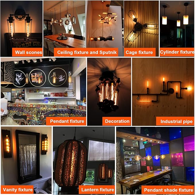 LiteHistory E26 LED Bulb Dimmable 6W led Bulb Equal 60 Watt Light Bulb Warm White 2200K Amber Edison Bulb AC120V 450lm T10 led Bulb for Rustic Pendant,Industrial Wall sconces E26 Light Bulbs 6Pack