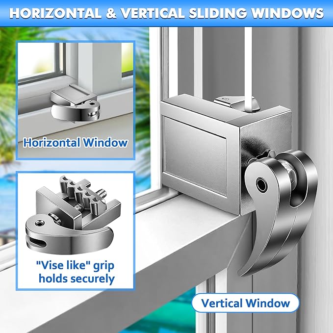 5 Pack Window Locks, Diecast Durable Design, Compatible with Horizontal and Vertical Window, Fit 1/16 inch(0.16cm) up to Wide Rail Easy Installation, Enhanced Safety (Silver)