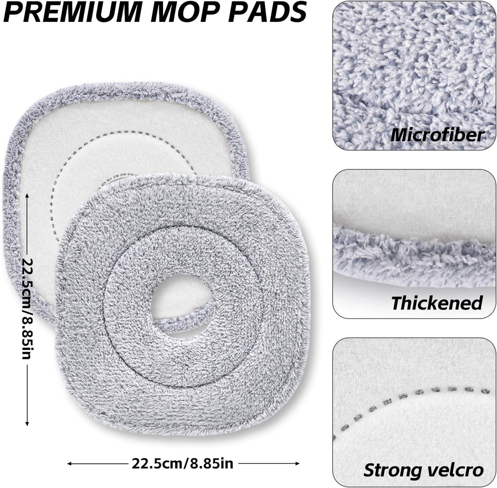 9 Inch Square Microfiber Mop Pad Refill Compatible with True & Tidy Mop System and Most 9 Inch Square Spin Mops - Thickened Washable & Reusable Mop Replacement Pad for Wet Dry Mopping(3 Pack)