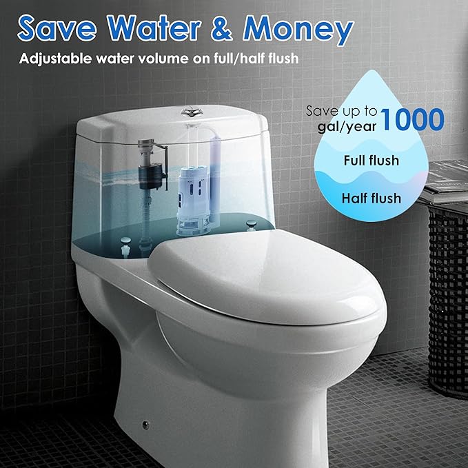 Saillong 1 Pack Universal Toilet Tank Replacement Kit, Include Dual Flush Valve with Push Button, Toilet Fill Valve, Bowl Gasket and Plastic Bolts, Tank Parts Replacement for 2-Piece (3 Inch)