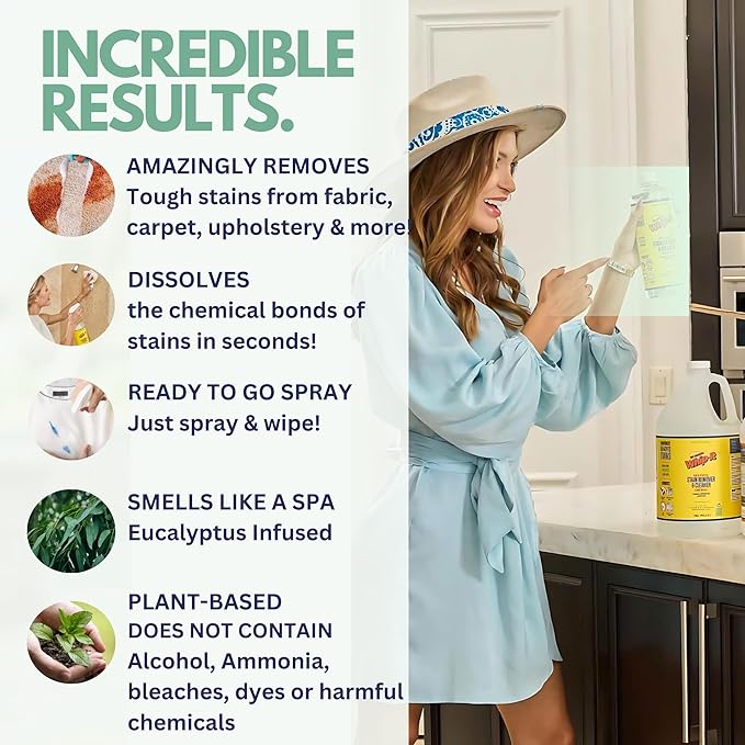 Whip It Cleaner Concentrate, Multi Purpose Stain Remover, Plant Based Enzyme Cleaner, Cleaning Food, Grease, Coffee, Wine, Baby Stains, Over 500 uses, Made in the USA, 1 Gallon,128-ounce