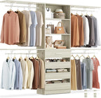 Aheaplus Closet System with 4 Drawers, 8FT Wood Closet Organizer System, 96’’ Closet Built In System Tower with Shelves, Walk-in Closet Wardrobe Clothes Garment Rack, Fits Spaces 4-9 ft, White Oak