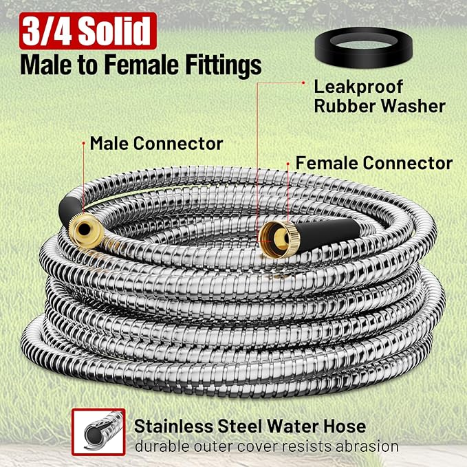 Short Garden Hose 5 ft, Male to Female Heavy Duty Stainless Steel Small Water Hose Extende Connector, Flexible No Kinks, Leakproof 3/4 in Fittings, Lightweight Metal Leader Hose,MBT5S Model