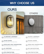 FEMILA 11" Oval Bulkhead Exterior Wall Sconce, 2 Pack Wall Light & Ceiling Flush Mount, Aluminum, Ripple Glass, Front Porch Light for Patio/Garage/Entry, 4FYX104FL-2 BK SW