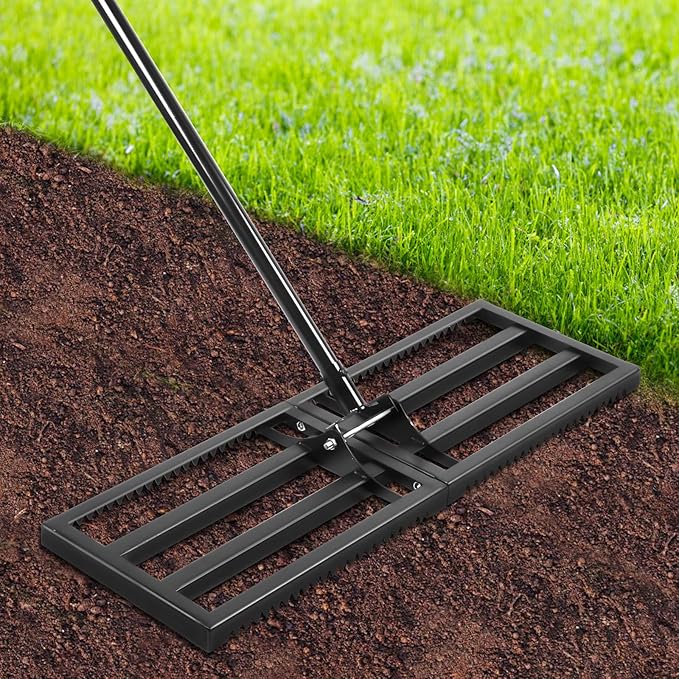 Lawn Leveling Rake with Teeth,Yard Ground Leveler 30”x10” Heavy Duty Leveler,Anti Flipping Smooth Edge,16-77" Adjustable, for Sand,top Soil Dressing,Yard Landscape,Ground Soil, Dirt,Grass