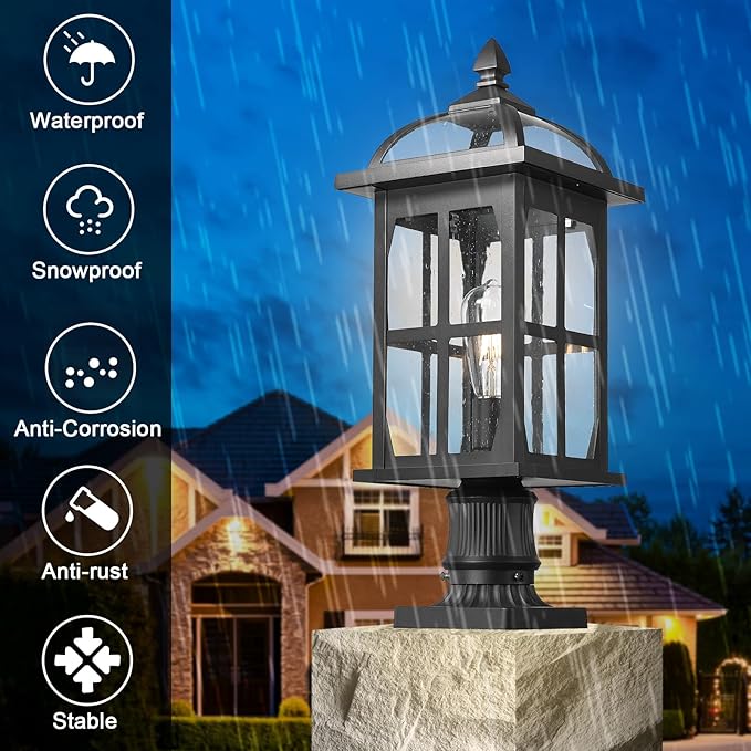 Darkaway Large Outdoor Post Lights Lamp Posts Outdoor Lighting, 21.7inch Waterproof Aluminum Post Lights Exterior Light Fixtures with Glass,Overside Fence Pole Lights for Porch Yard Patio Garage