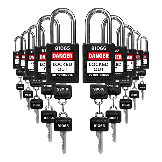 TRADESAFE Lockout Tagout Locks Set - 10 Black Lockout Locks Keyed Different, 2 Keys Per Loto Lock, OSHA Compliant Lock Out Tag Out Padlocks, Safety Padlocks for Electrical Lockout Tag Out Kits