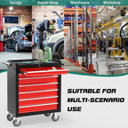 7-Drawer Rolling Tool Chest with Wheels, Tool Box with Locking System and Sliding Drawers, Tool Box Organizer for Garage, Warehouse, Workshop(BlackRed)
