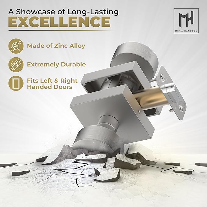 Mega Handles SUANA Passage Door Knob for Hallway, Closet and Bathroom, Reversible Heavy Duty Design Door Knobs, Fits All Standard Door Sizes, Screws Included - Satin Nickel (1 Pack)