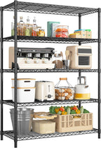 5 Tier Storage Shelves 71"H Wire Shelving Adjustable Metal Shelving,1000LBS Pantry Shelves Sturdy Steel Wire Shelf for Kitchen Commercial Pantry Garage Warehouse ,71"H X35.5"W X13.8"D, Black