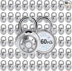 Combination Lock, LQYN Standard Dial Combination Lock, Pack of 60; Silver Turnplate, 2 in. Wide, Fixed Three Digital Combination, for School, Gym & Locker, Toolbox, Gate