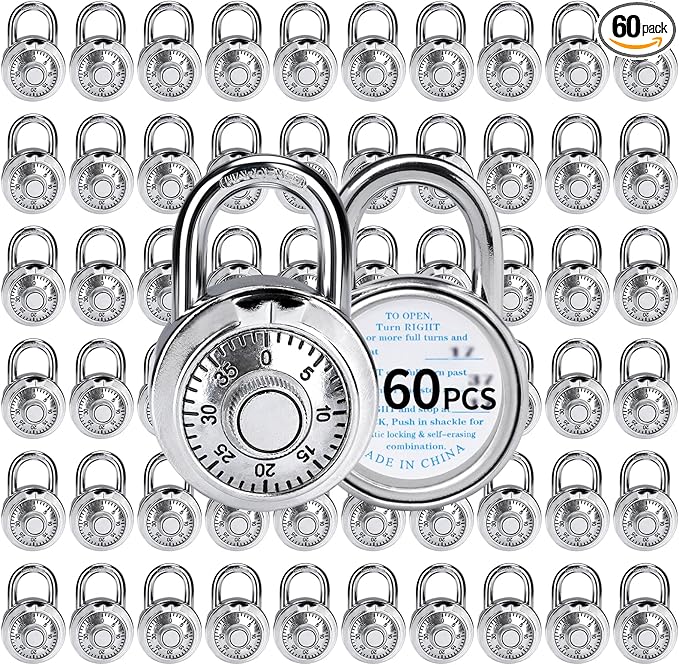 Combination Lock, LQYN Standard Dial Combination Lock, Pack of 60; Silver Turnplate, 2 in. Wide, Fixed Three Digital Combination, for School, Gym & Locker, Toolbox, Gate