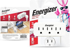 Energizer 3 Device Multi Plug Wall Outlet Extender - 3 AC Power Outlets Grounded Power Strip Expander Plug in Adapter
