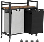 Laundry Hamper, Laundry Basket, Laundry Sorter with 2 Removable Bags, Clothes Basket with 2 Compartments, Wheels, Shelf for Laundry Room Bathroom Bedroom (2 Bags-Black Grey)