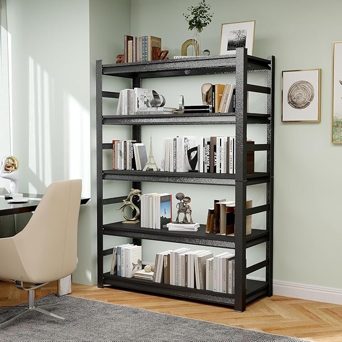 Garage Shelving Units, Heavy Duty 5-Tier Storage Shelves, Metal Adjustable Storage Rack, Steel Shelves, 2750 lbs Capacity, Industrial Shelving for Heavy Tools (Black, 23.62"Dx47.24"Wx87.01"H, 5-tier)